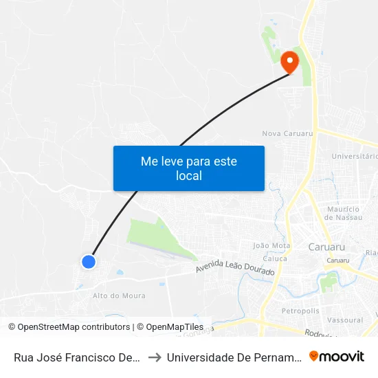Rua José Francisco De Moura, 99 to Universidade De Pernambuco - UPE map