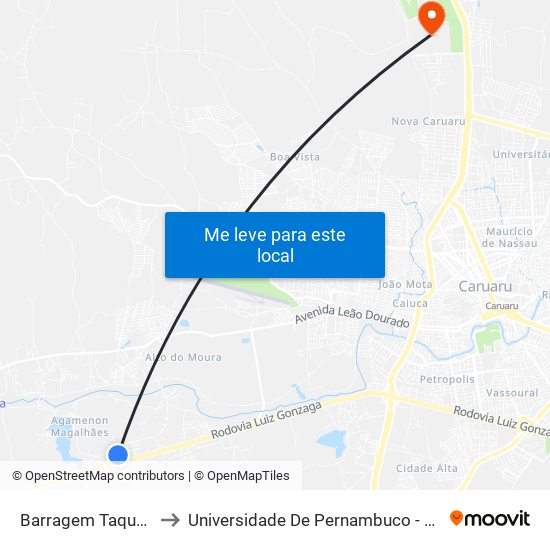 Barragem Taquara to Universidade De Pernambuco - UPE map