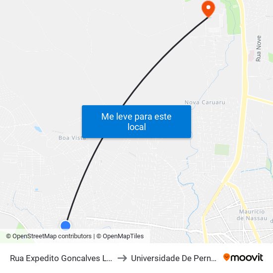 Rua Expedito Goncalves Lt J C Oliveira, 21 to Universidade De Pernambuco - UPE map