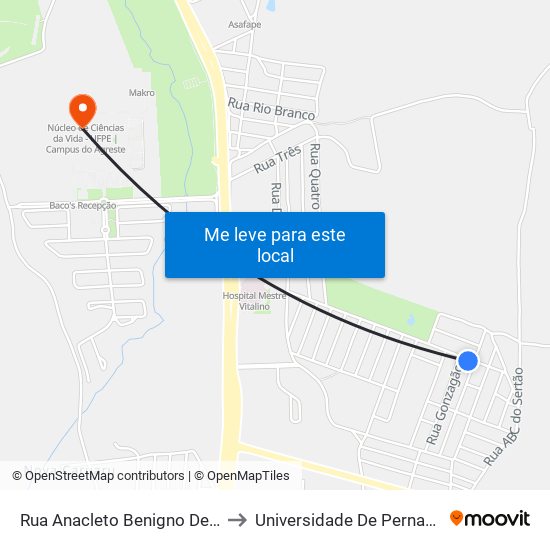 Rua Anacleto Benigno De Menezes, 45 to Universidade De Pernambuco - UPE map