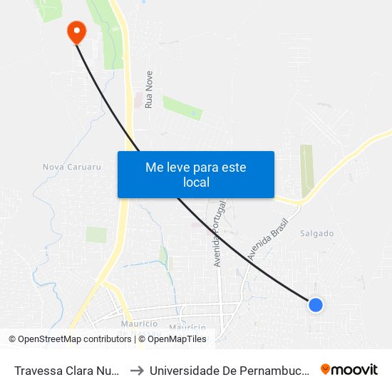 Travessa Clara Nunes, 3 to Universidade De Pernambuco - UPE map