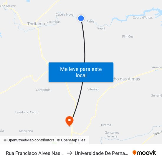 Rua Francisco Alves Nascimento, 329 to Universidade De Pernambuco - UPE map