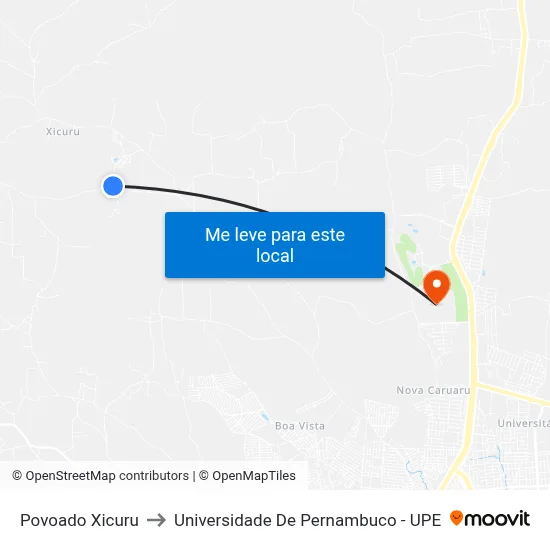 Povoado Xicuru to Universidade De Pernambuco - UPE map