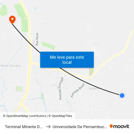 Terminal Mirante Do Vale to Universidade De Pernambuco - UPE map