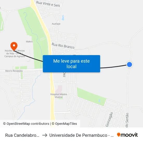 Rua Candelabro 11 to Universidade De Pernambuco - UPE map