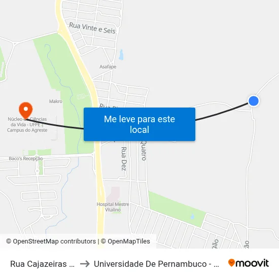 Rua Cajazeiras 20 to Universidade De Pernambuco - UPE map