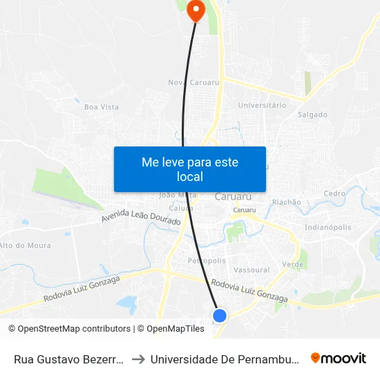 Rua Gustavo Bezerra, S/N to Universidade De Pernambuco - UPE map