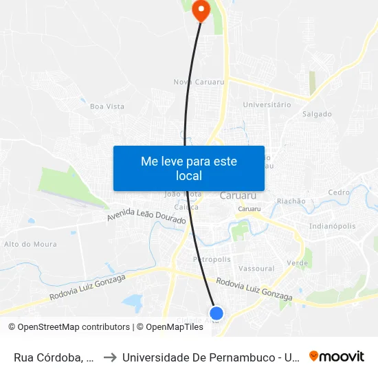Rua Córdoba, 99 to Universidade De Pernambuco - UPE map