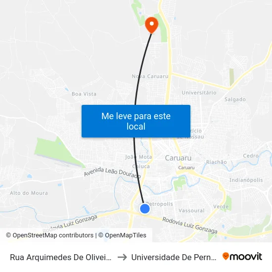 Rua Arquimedes De Oliveira, S/N - Caruaru to Universidade De Pernambuco - UPE map