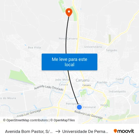 Avenida Bom Pastor, S/N - Caruaru to Universidade De Pernambuco - UPE map