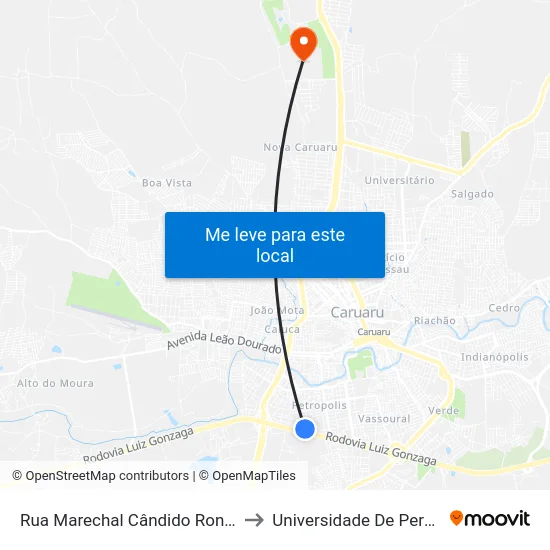 Rua Marechal Cândido Rondon, 280 - Caruaru to Universidade De Pernambuco - UPE map