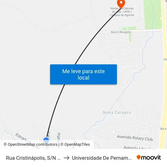 Rua Cristinápolis, S/N - Caruaru to Universidade De Pernambuco - UPE map