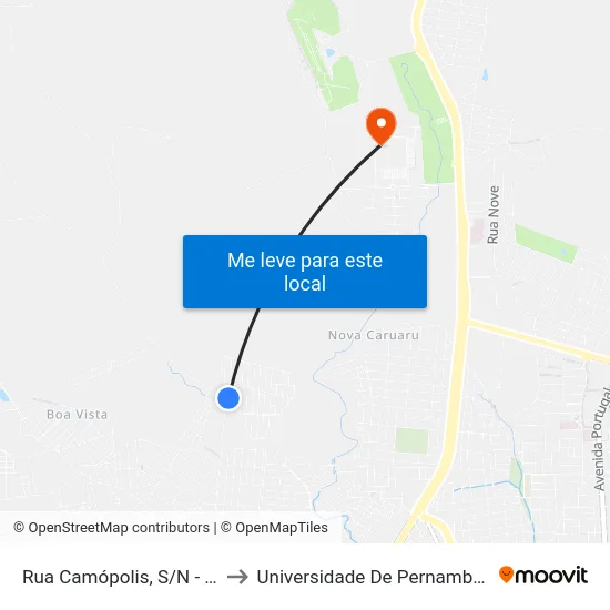 Rua Camópolis, S/N - Caruaru to Universidade De Pernambuco - UPE map