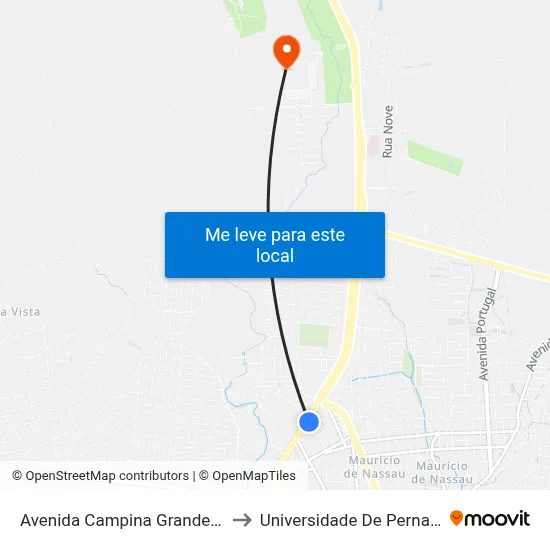 Avenida Campina Grande, S/N - Caruaru to Universidade De Pernambuco - UPE map