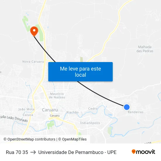 Rua 70 35 to Universidade De Pernambuco - UPE map