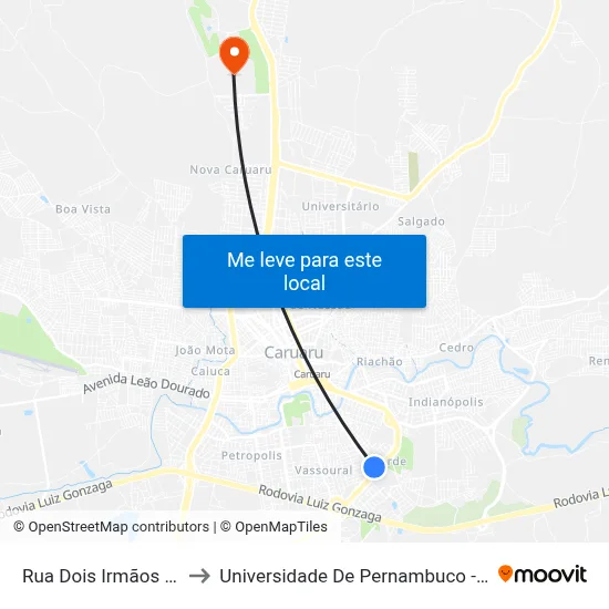 Rua Dois Irmãos 134 to Universidade De Pernambuco - UPE map