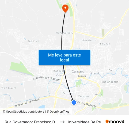 Rua Governador Francisco De Moura Cavalcante 87 to Universidade De Pernambuco - UPE map