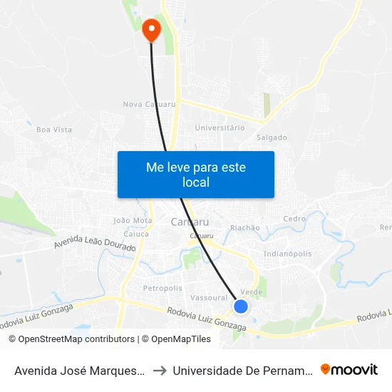 Avenida José Marques Fontes 90 to Universidade De Pernambuco - UPE map