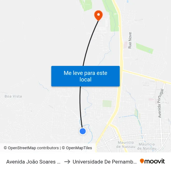 Avenida João Soares De Lira 4 to Universidade De Pernambuco - UPE map