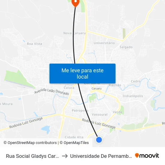 Rua Social Gladys Cardins 201 to Universidade De Pernambuco - UPE map