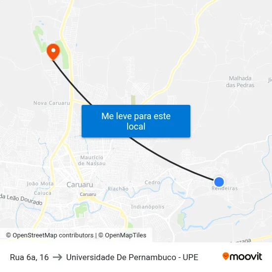 Rua 6a, 16 to Universidade De Pernambuco - UPE map