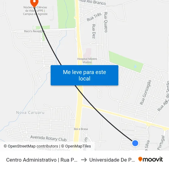 Centro Administrativo | Rua Prof. Lorival Villa Nova, 118 to Universidade De Pernambuco - UPE map