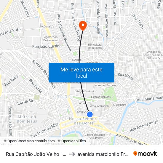 Rua Capítão João Velho | Caixa Econômica to avenida marcionilo Francisco da Silva map