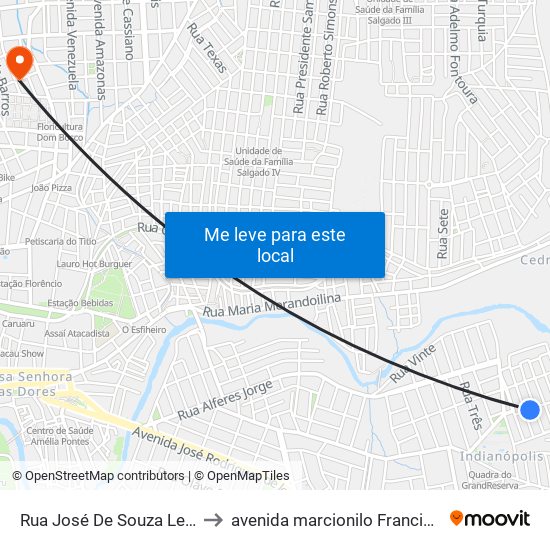 Rua José De Souza Leite, 51-99 to avenida marcionilo Francisco da Silva map