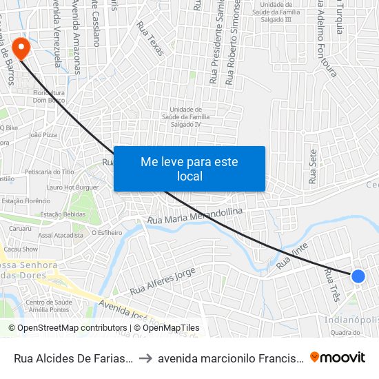 Rua Alcides De Farias Leite, 95 to avenida marcionilo Francisco da Silva map