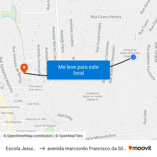 Escola Jesuina to avenida marcionilo Francisco da Silva map