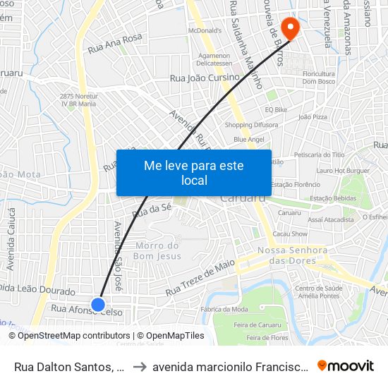 Rua Dalton Santos, 73-151 to avenida marcionilo Francisco da Silva map