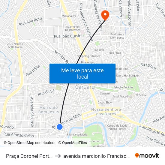 Praça Coronel Porto, 161 to avenida marcionilo Francisco da Silva map