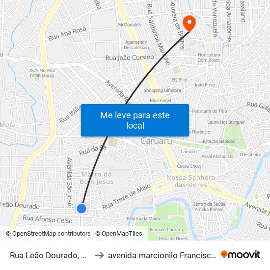 Rua Leão Dourado, 446-484 to avenida marcionilo Francisco da Silva map