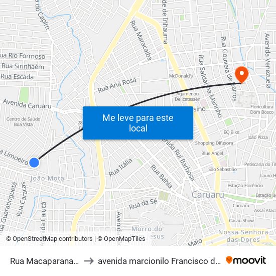 Rua Macaparana 534 to avenida marcionilo Francisco da Silva map