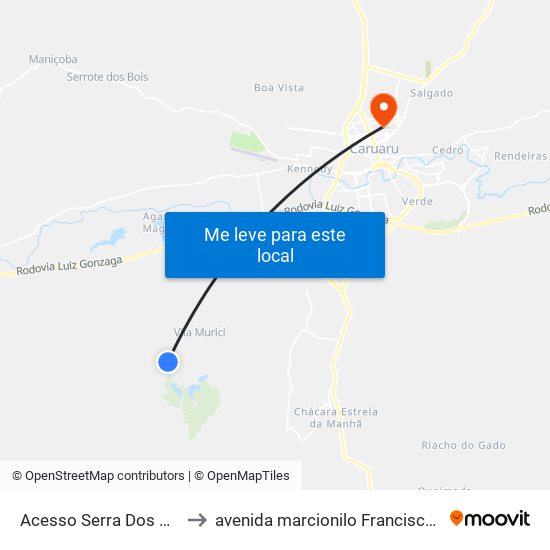 Acesso Serra Dos Cavalos to avenida marcionilo Francisco da Silva map
