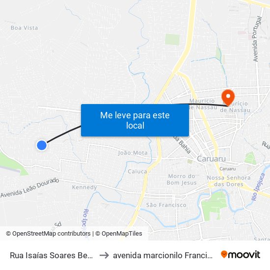 Rua Isaías Soares Bezerra, 125 to avenida marcionilo Francisco da Silva map