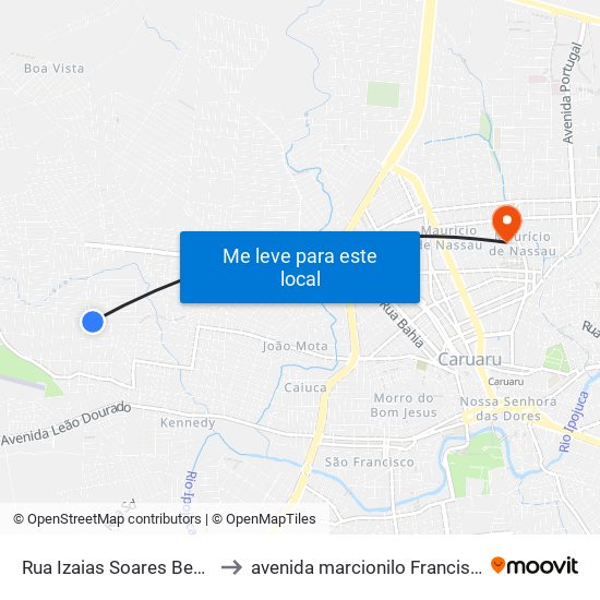 Rua Izaias Soares Bezerra, 242 to avenida marcionilo Francisco da Silva map