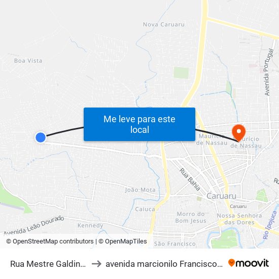 Rua Mestre Galdino, 160 to avenida marcionilo Francisco da Silva map