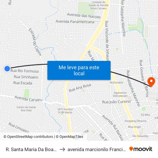 R. Santa Maria Da Boa Vista, 836 to avenida marcionilo Francisco da Silva map