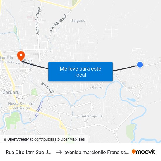 Rua Oito Ltm Sao Jose, 130 to avenida marcionilo Francisco da Silva map