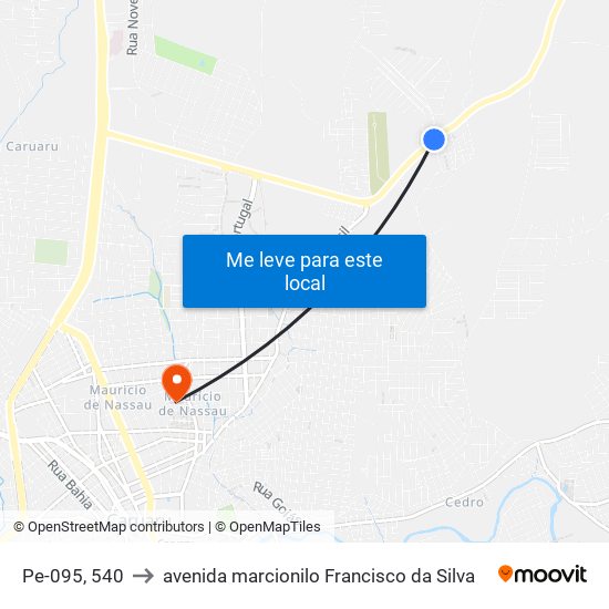 Pe-095, 540 to avenida marcionilo Francisco da Silva map