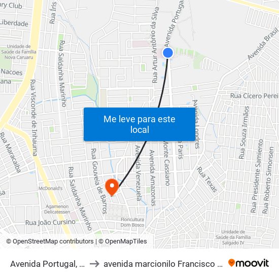 Avenida Portugal, 1290 to avenida marcionilo Francisco da Silva map