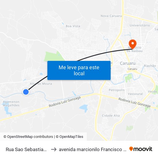 Rua Sao Sebastiao, 340 to avenida marcionilo Francisco da Silva map