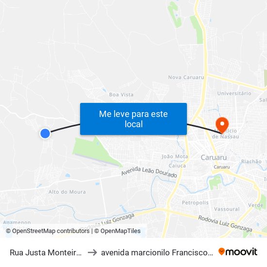 Rua Justa Monteiro, 250 to avenida marcionilo Francisco da Silva map