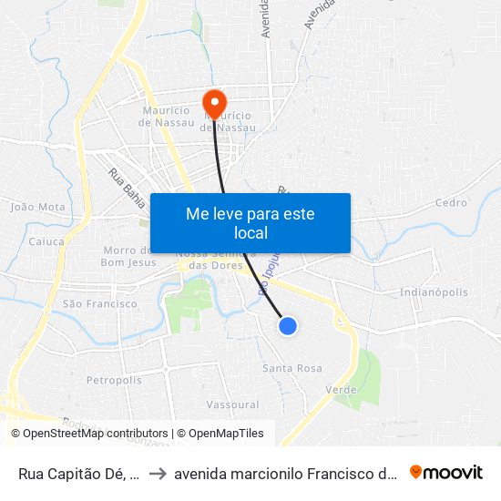 Rua Capitão Dé, 322 to avenida marcionilo Francisco da Silva map