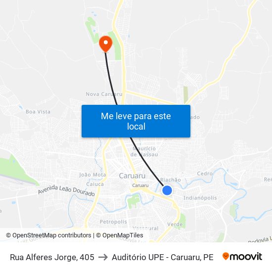 Rua Alferes Jorge, 405 to Auditório UPE - Caruaru, PE map