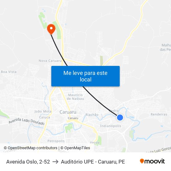 Avenida Oslo, 2-52 to Auditório UPE - Caruaru, PE map