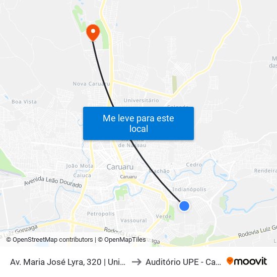 Av. Maria José Lyra, 320 | Unimed Caruaru to Auditório UPE - Caruaru, PE map