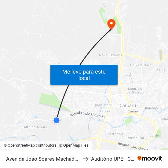 Avenida Joao Soares Machado Dist Indust, 21 to Auditório UPE - Caruaru, PE map