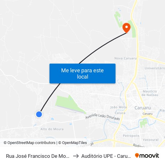 Rua José Francisco De Moura, 196 to Auditório UPE - Caruaru, PE map